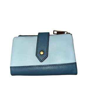Fossil Blue Leather Zip Around Bifold Wallet - Two Tone